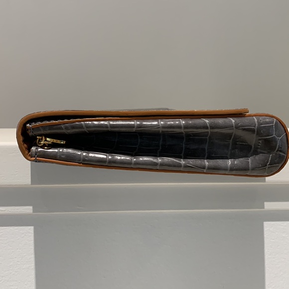 Stella McCartney Grey Faux Crocodile Oversized Flap Clutch - Picture 8 of 8